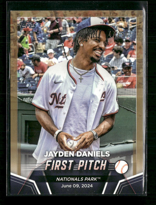 Jayden Daniels 2024 Topps Update #FP-8 First Pitch Gold #/50
