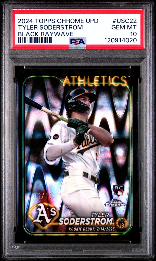 Tyler Soderstrom 2024 Topps Chrome Update #USC22 Black Raywave PSA 10