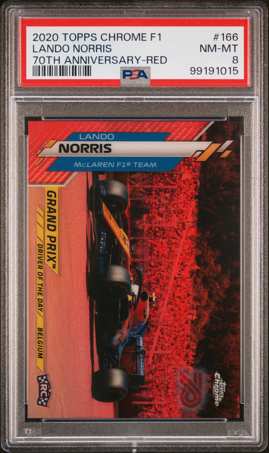 Lando Norris 2020 Topps Chrome Formula 1 #166 70th Anniversary-Red PSA 8