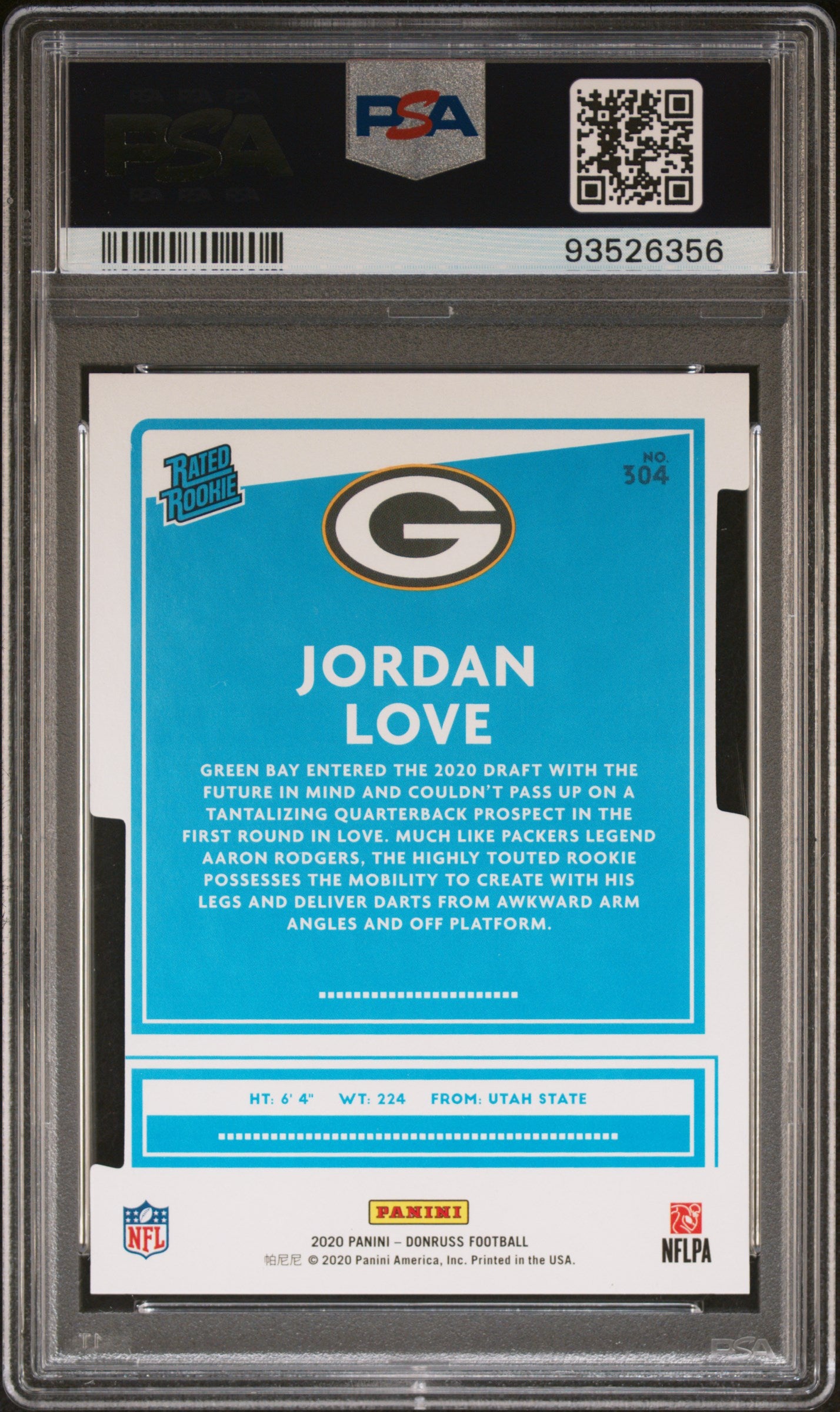 Jordan Love 2020 Panini Donruss #304 Gold Press Proof Die-Cut PSA 10