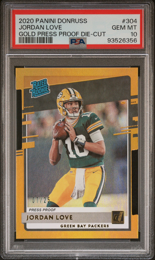 Jordan Love 2020 Panini Donruss #304 Gold Press Proof Die-Cut PSA 10