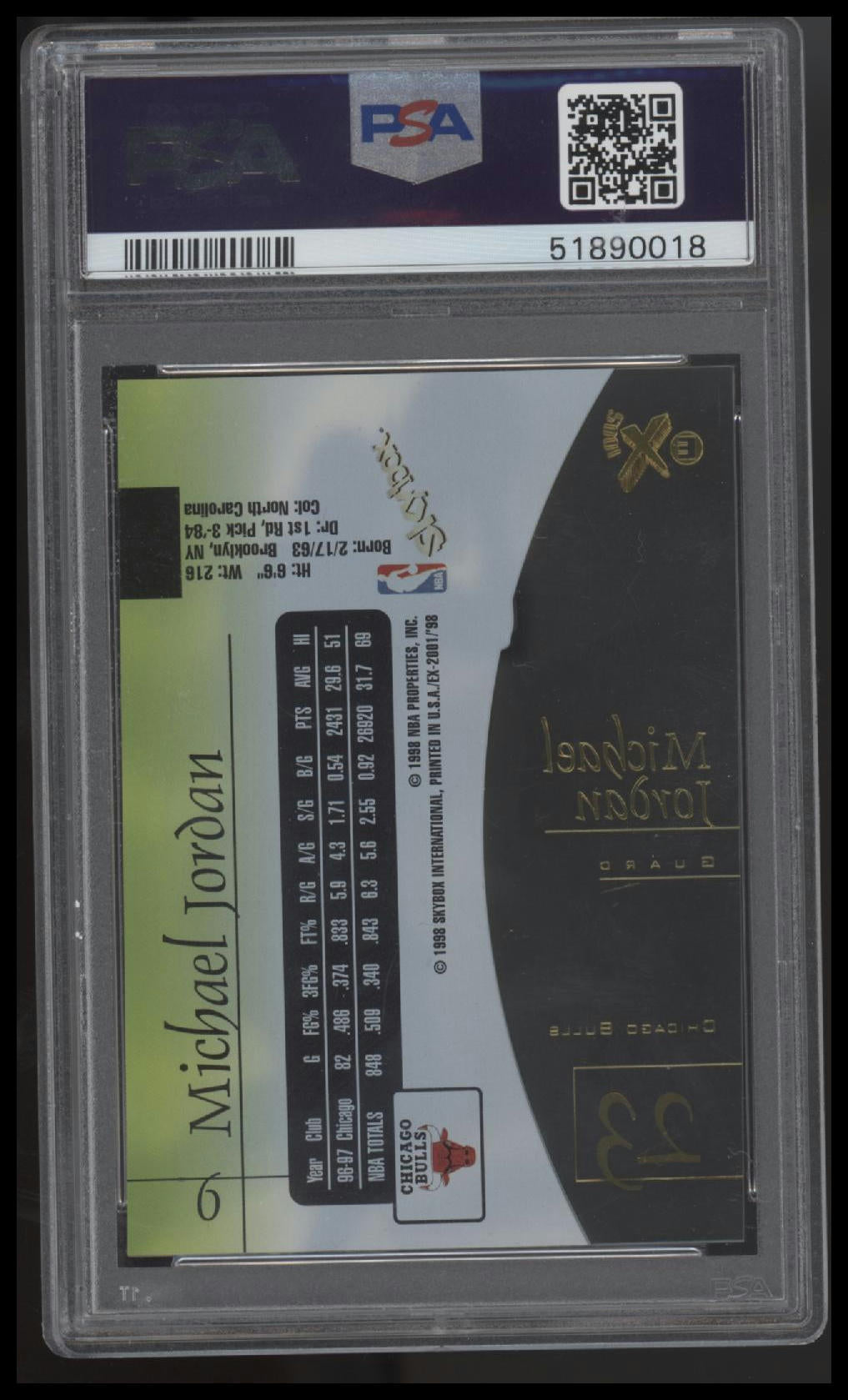 Michael Jordan 1997 Skybox E-X2001 #9 PSA 9