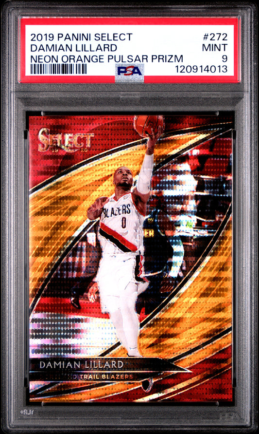 Damian Lillard 2019 Panini Select #272 Neon Orange Pulsar Prizm PSA 9