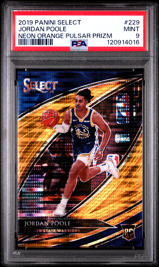 Jordan Poole 2019 Panini Select #229 Neon Orange Pulsar Prizm PSA 9