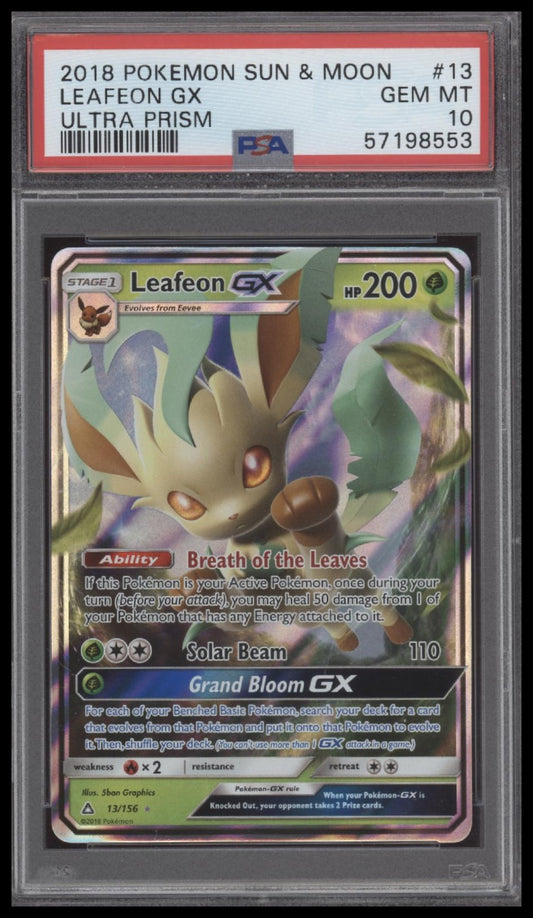Leafeon Gx 2018 Pokemon Sun & Moon Ultra Prism #13 Ultra Prism PSA 10