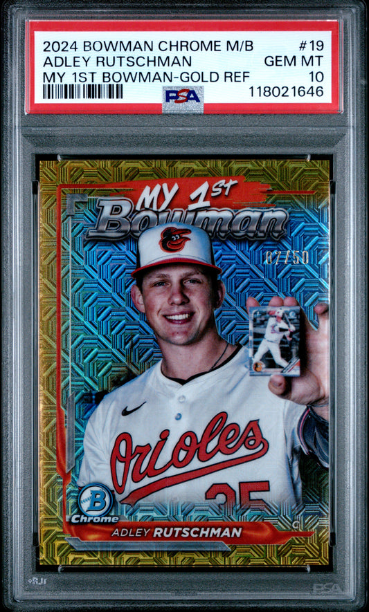 Adley Rutschman 2024 Bowman Chrome Mega Box #19 My 1st Bowman-Gold Ref PSA 10