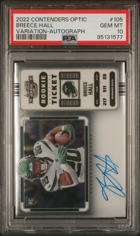 Breece Hall 2022 Panini Contenders Optic #105 Variation-Autograph PSA 10