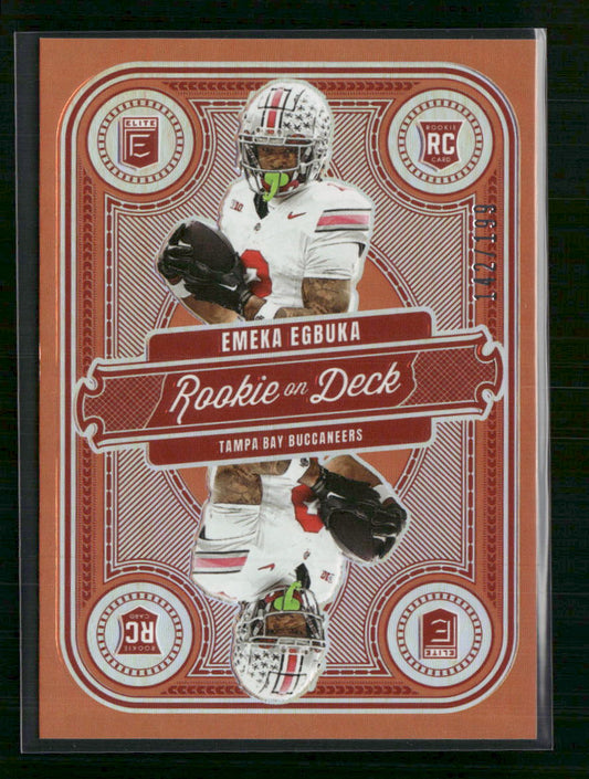 Emeka Egbuka 2025 Donruss Elite #4 Rookie on Deck Orange #/199