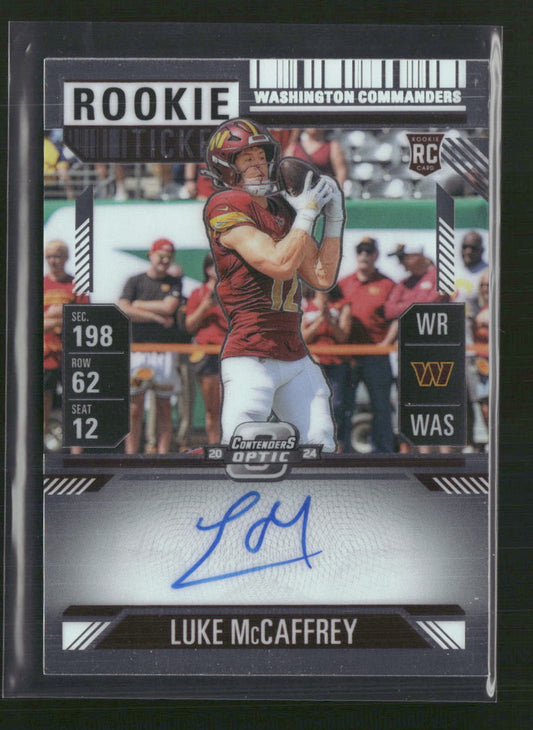 2024 Contenders Optic Luke McCaffrey Rookie Ticket Auto RC Silver Prizm #121