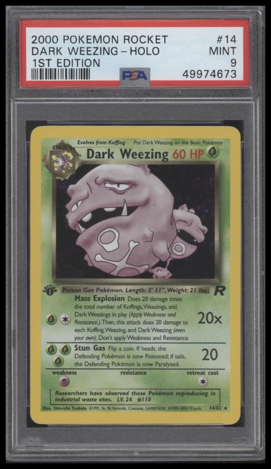 Dark Weezing-Holo 2000 Pokemon Rocket #14 1st Edition PSA 9