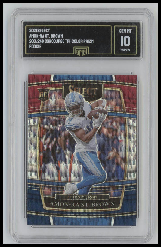 Amon-Ra St. Brown 2021 Panini Select #73 Tri-Color Prizm GMA 10 /249