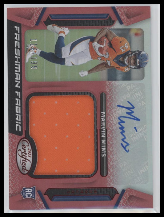 Marvin Mims 2023 Panini Certified #FFMS-14 Freshm Fabric Signatures Red #/199