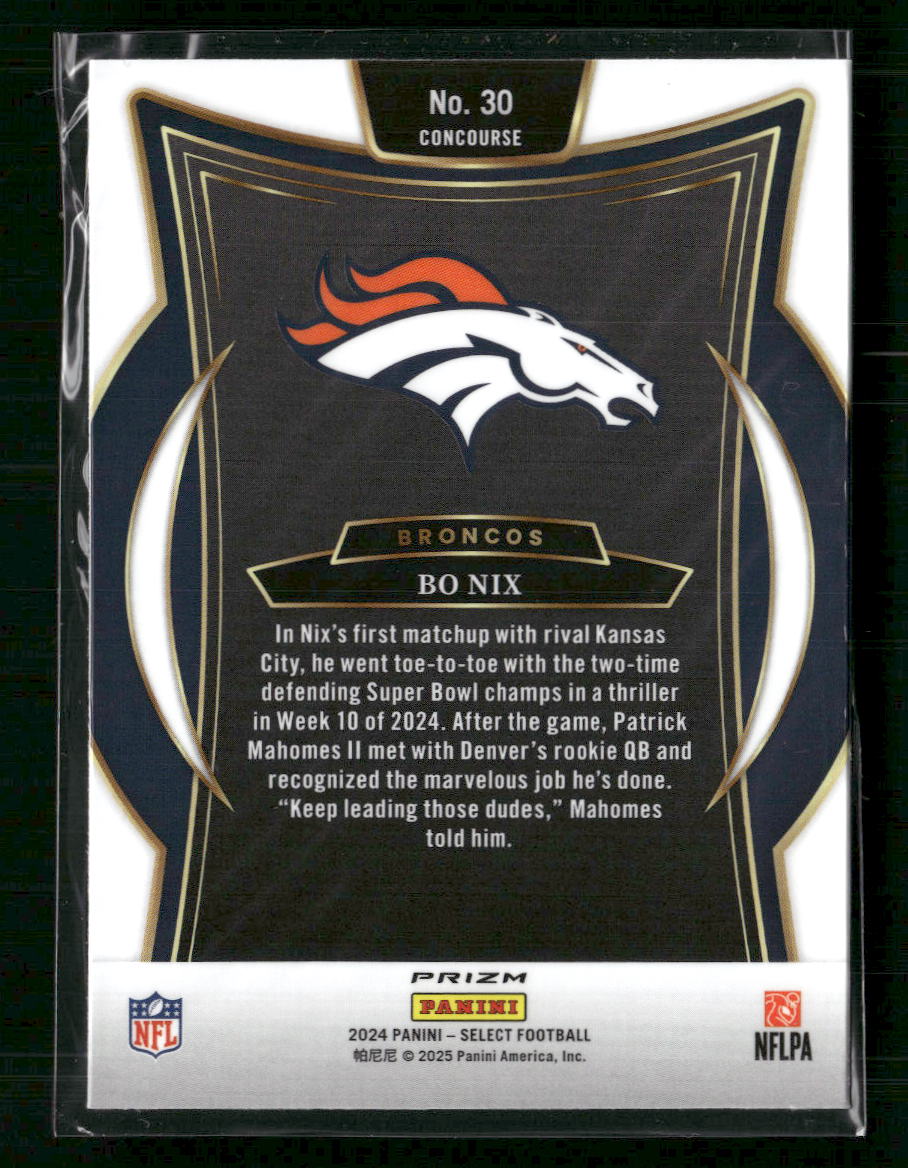 Bo Nix 2024 Panini Select #30 Red & Blue Prizm Shock