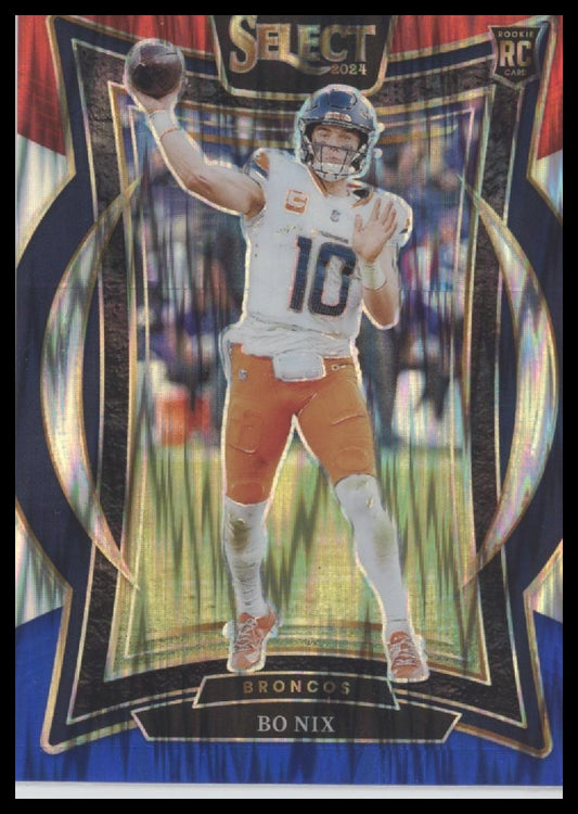 Bo Nix 2024 Panini Select #30 Red & Blue Prizm Shock