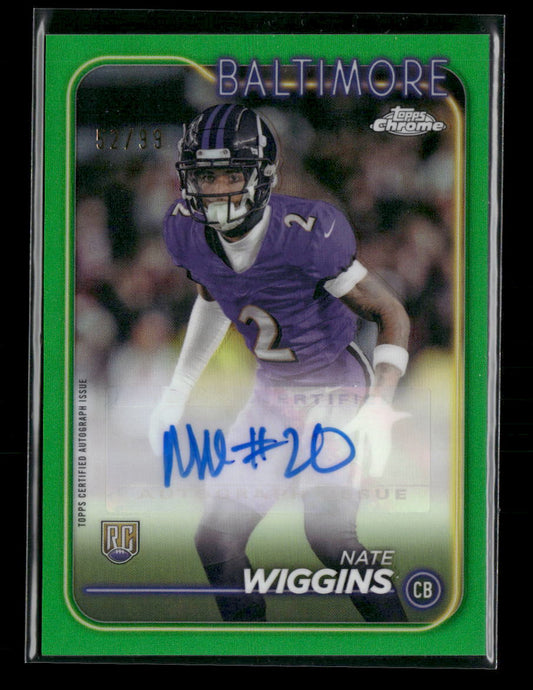 Nate Wiggins 2024 Topps Chrome #RA-NWI Rookie Autographs Green Refractor #/99