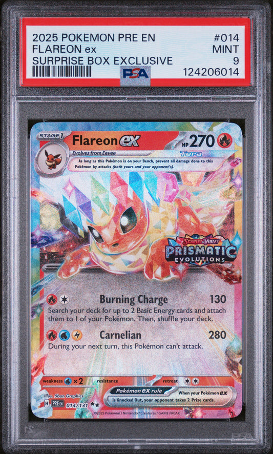 Flareon Ex 2025 Pre En-Prismatic Evolutions #014 Surprise Box Exclusive PSA 9