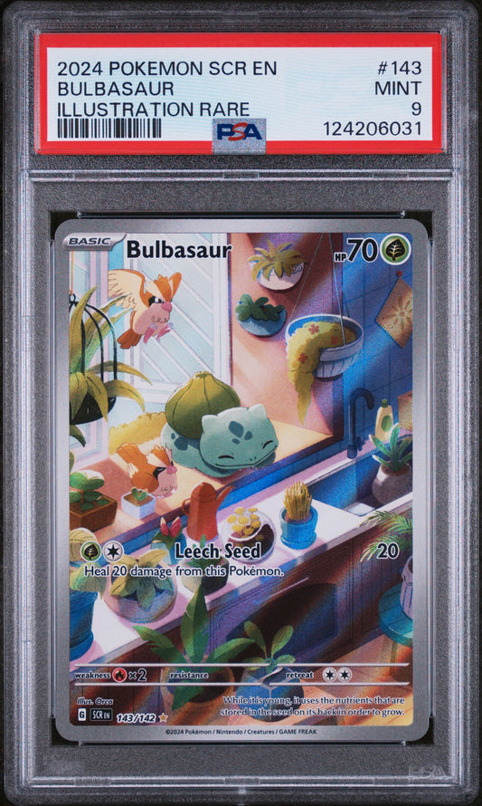 Bulbasaur 2024 Pokemon Scr En-Stellar Crown #143 Illustration Rare PSA 9