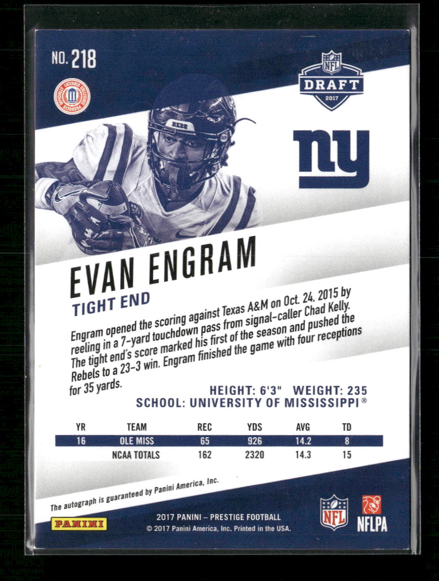 Evan Engram 2017 Panini Prestige #218 Rookie Signatures Xtra Points Gold #/50