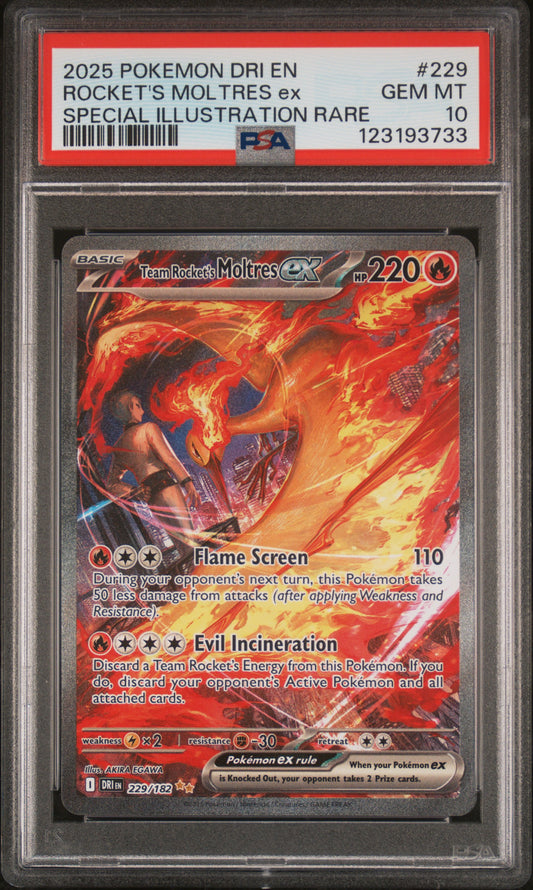 Rocket's Moltres Ex 2025 Pokemon -Destined Rivals #229 SIR PSA 10