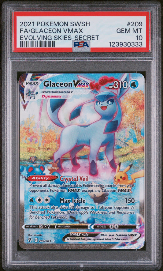 Glaceon Vmax 2021 Pokemon Evolving Skies #209 PSA 10