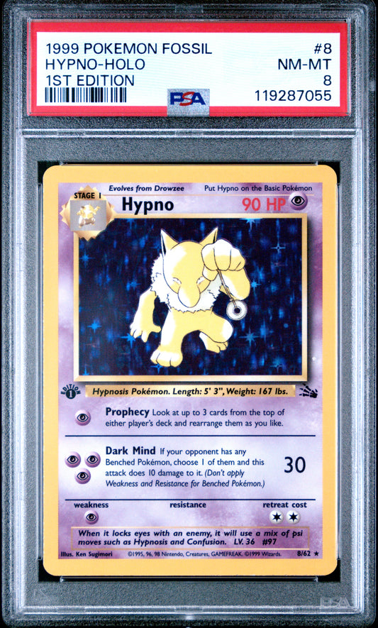 Hypno-Holo 1999 Pokemon Fossil #8 1st Edition PSA 8