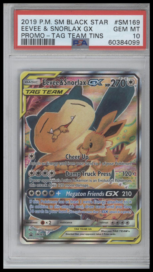 Eevee & Snorlax Gx 2019 SM Black Star #SM169 Promo-Tag Team Tins PSA 10