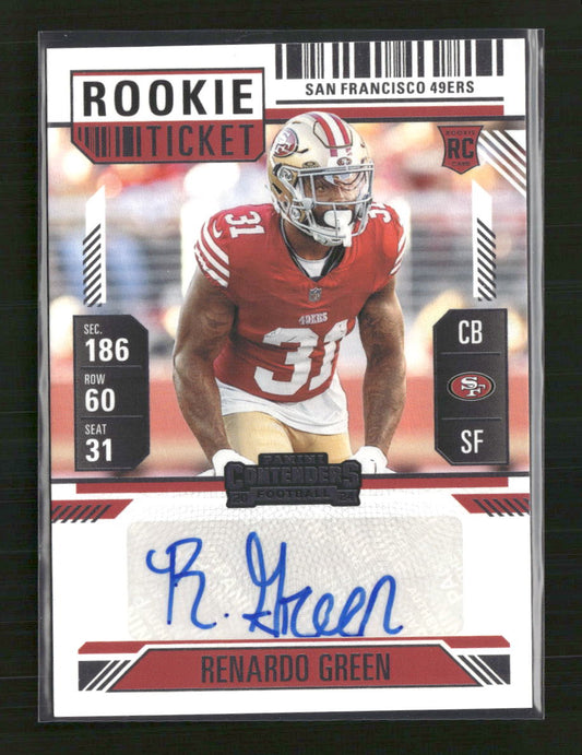 Renardo Green 2024 Panini Contenders #208 Rookie Ticket Blue Auto
