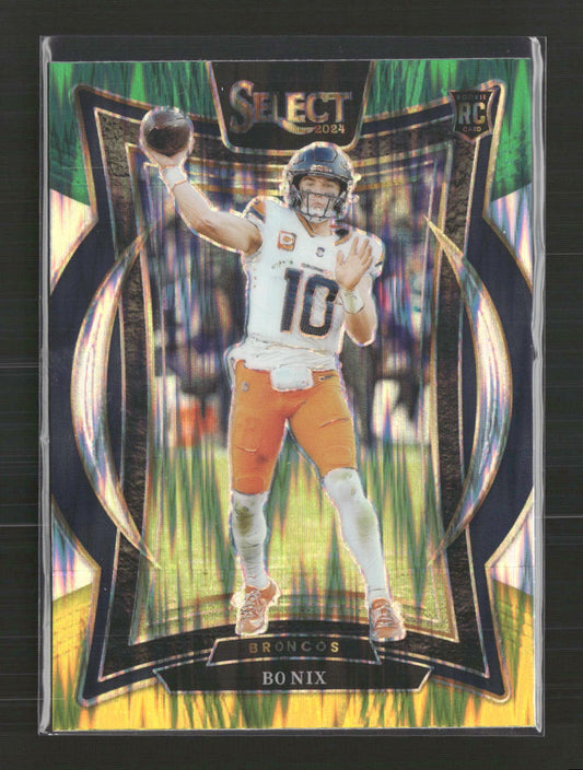 Bo Nix 2024 Panini Select #30 Green & Yellow Prizm Shock