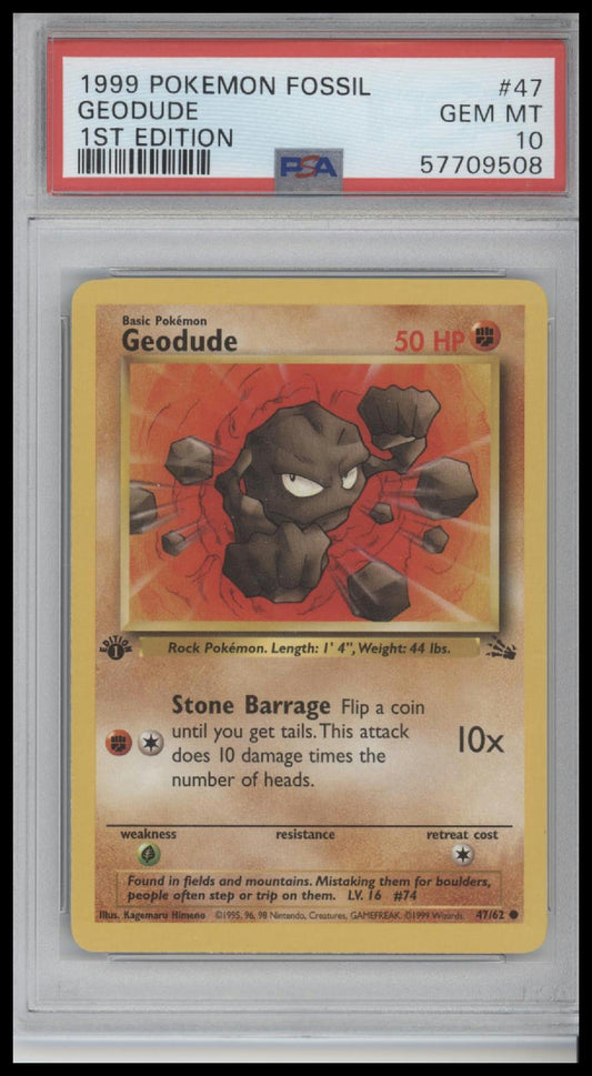 Geodude 1999 Pokemon Fossil #47 1st Edition PSA 10
