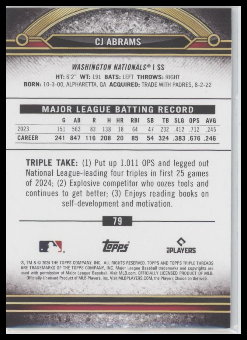 CJ Abrams 2024 Topps Triple Threads #79 Onyx #/50