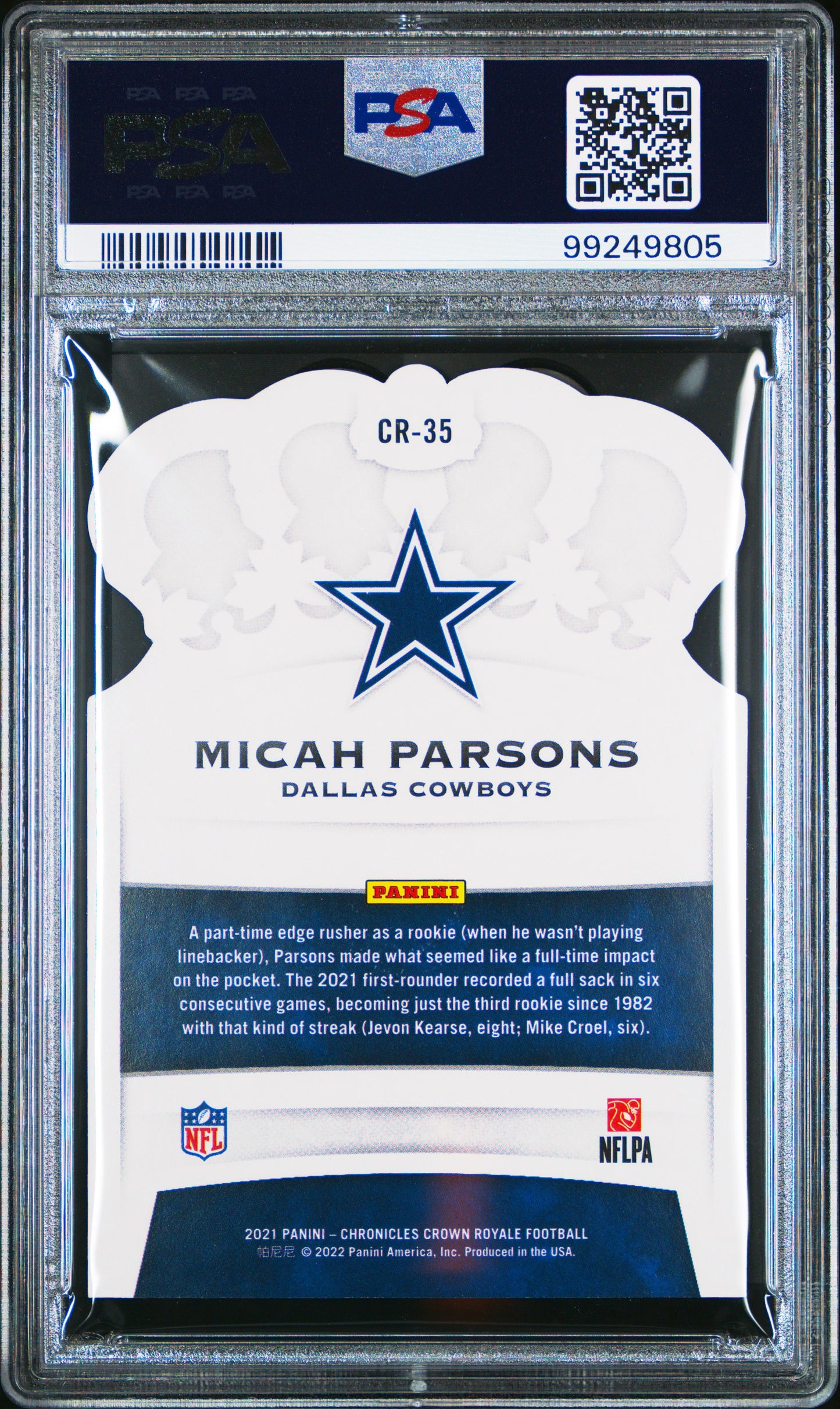 Micah Parsons 2021 Panini Chronicles Crown Royale #CR35 Crown Royale PSA 10