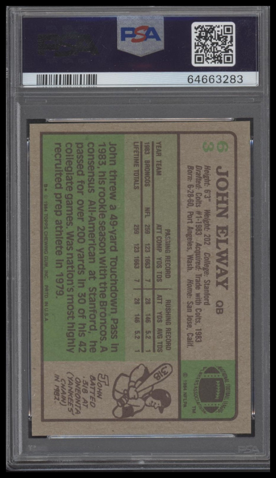 John Elway 1984 Topps #63 PSA 9
