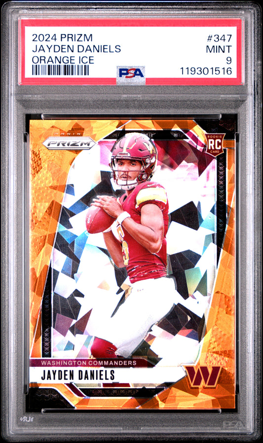 Jayden Daniels 2024 Panini Prizm #347 Orange Ice PSA 9