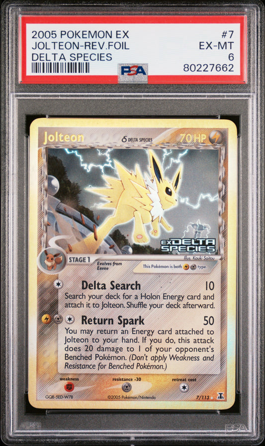 Jolteon-Rev.Foil 2005 Pokemon Ex Delta Species #7 Delta Species PSA 6