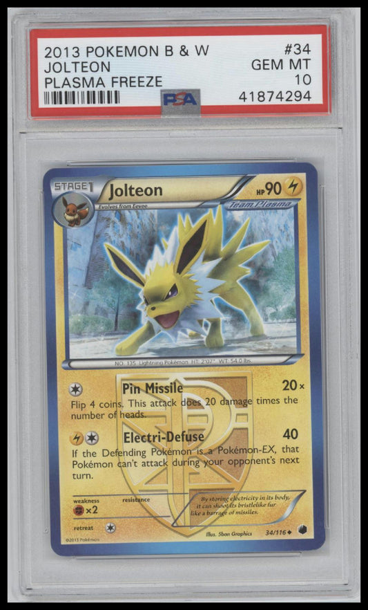Jolteon 2013 Pokemon Black & White Plasma Freeze #34 Plasma Freeze PSA 10