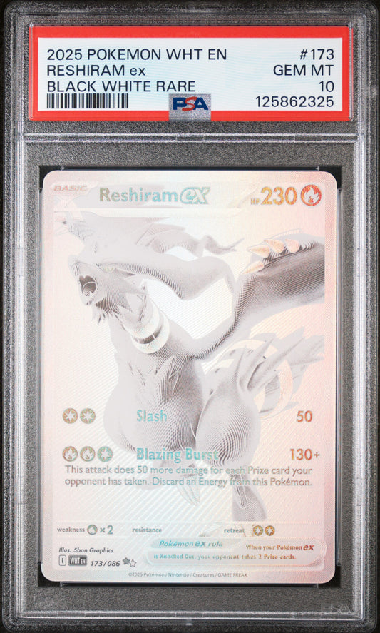 Reshiram Ex 2025 Pokemon Wht En-White Flare #173 Black White Rare PSA 10
