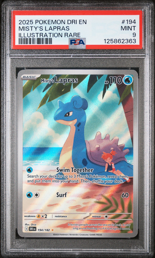 Misty'S Lapras 2025 Pokemon Dri En-Destined Rivals #194 Illustration Rare PSA 9