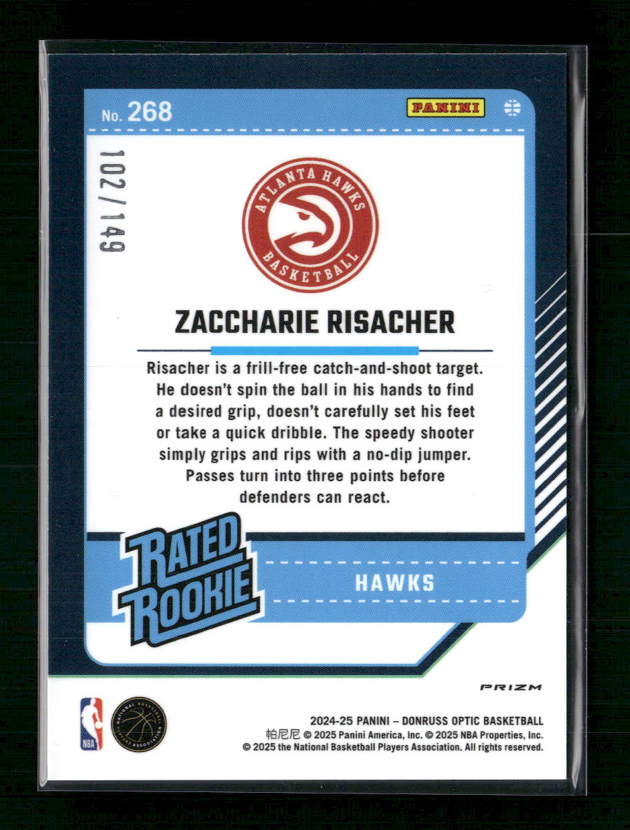 Zaccharie Risacher 2024-25 Donruss Optic #268 Red Seismic #/149
