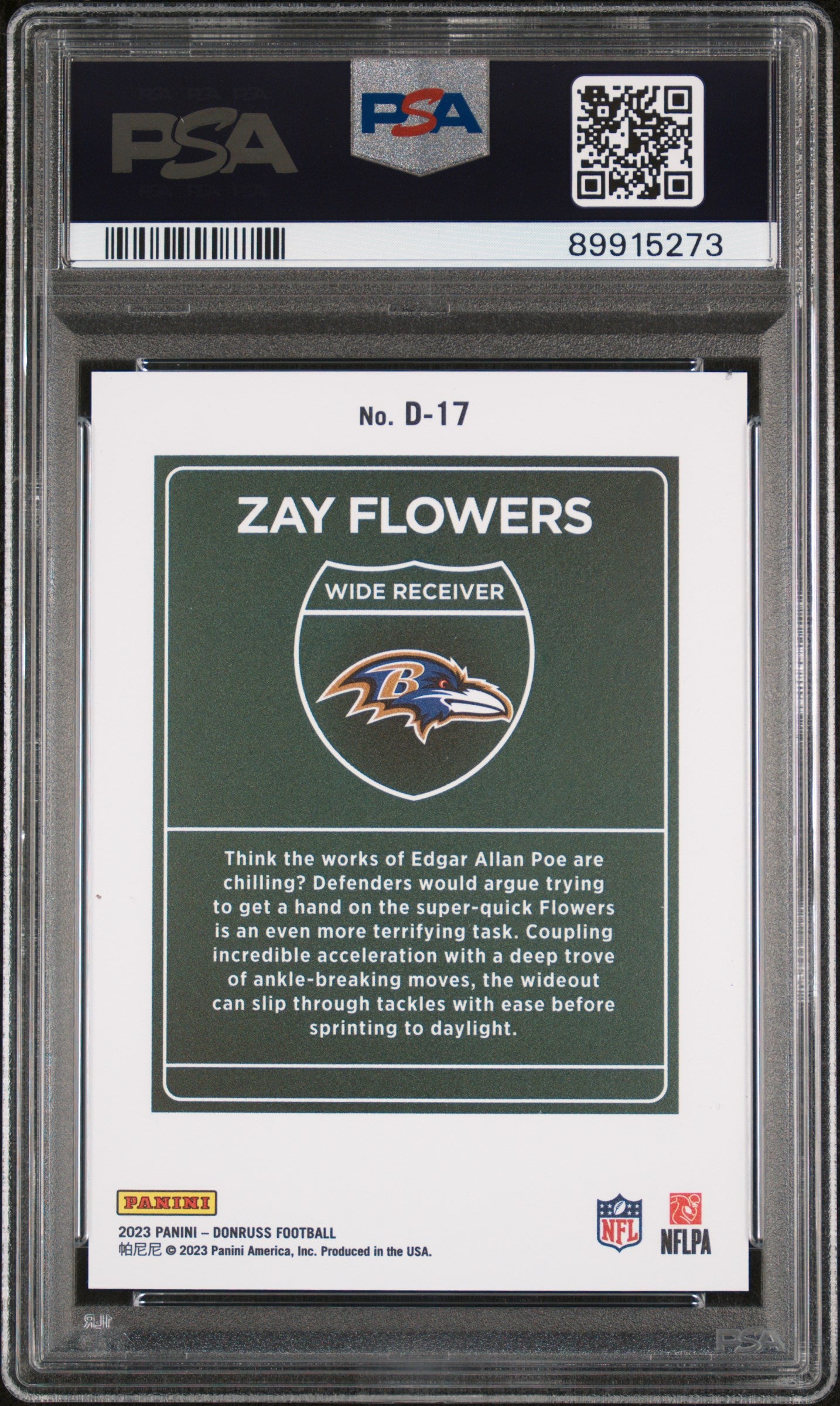 Zay Flowers 2023 Panini Donruss Downtown! #D17 PSA 9