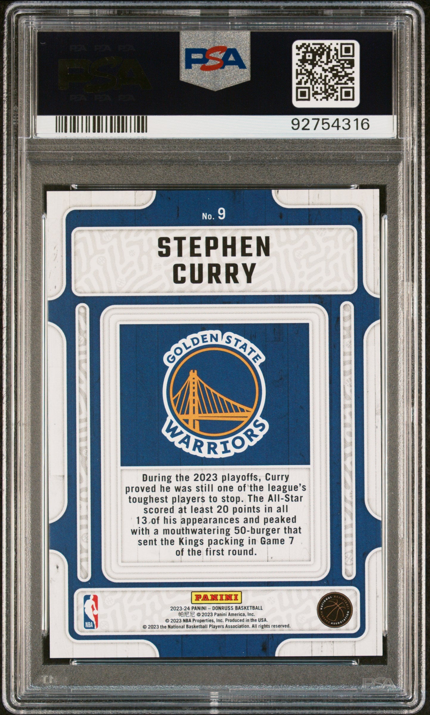 Stephen Curry 2023 Panini Donruss Hardwood Masters #9 Hardwood Masters-Hl PSA 10