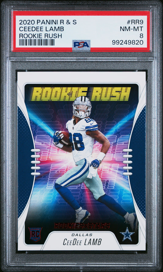 Ceedee Lamb 2020 Panini Rookies & Stars Rookie Rush #RR9 Rookie Rush PSA 8