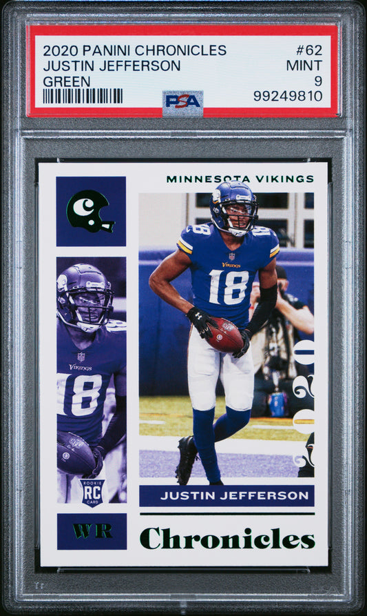 Justin Jefferson 2020 Panini Chronicles #62 Green PSA 9