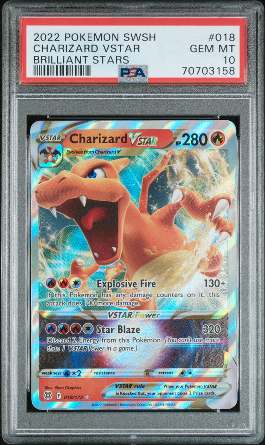 Charizard Vstar 2022 Pokemon SWSH Brilliant Stars #018 Brilliant Stars PSA 10