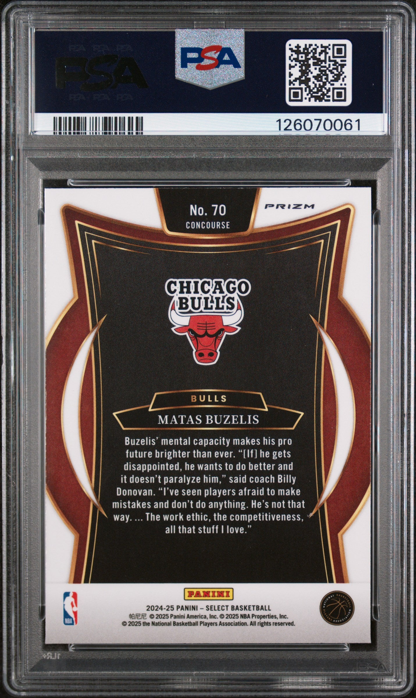 Matas Buzelis 2024 Panini Select #70 Red Cracked Ice PSA 9
