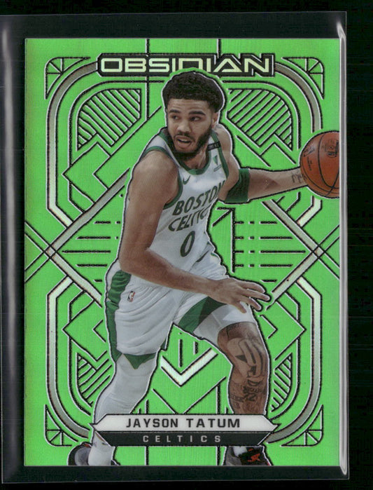 Jayson Tatum 2020-21 Panini Obsidian #124 Electric Etch Green Flood