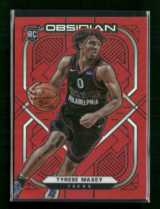 Tyrese Maxey 2020-21 Panini Obsidian #162 Electric Etch Red Flood