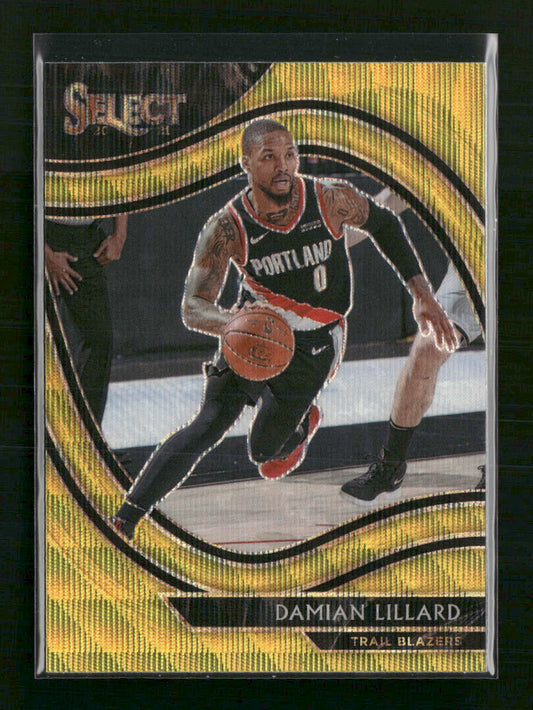 Damian Lillard 2020-21 Panini Select #248 Gold Wave Prizms