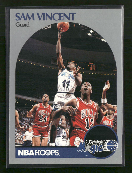Sam Vincent 1990-91 Hoops #223 laying up Michael Jordan wearing #12 jersey