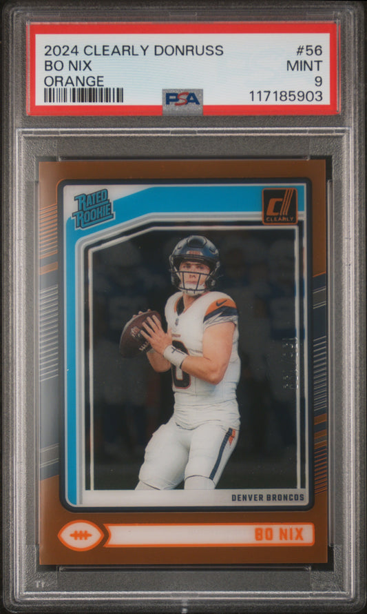 Bo Nix 2024 Panini Clearly Donruss #56 Orange PSA 9
