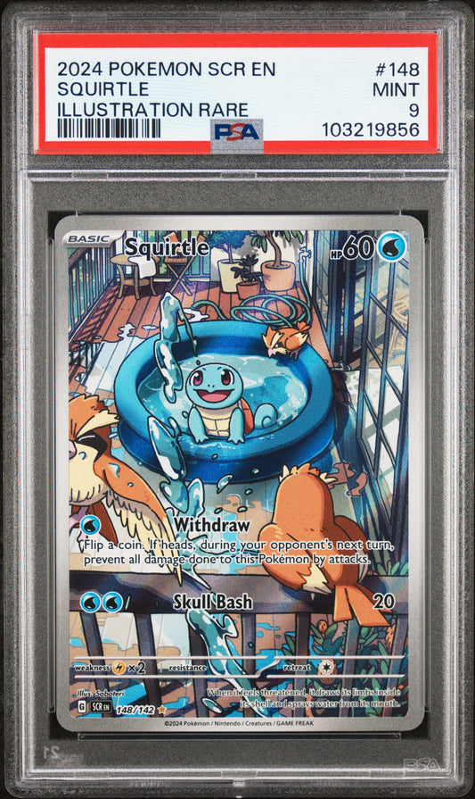 Squirtle 2024 Pokemon Scr En-Stellar Crown #148 Illustration Rare PSA 9
